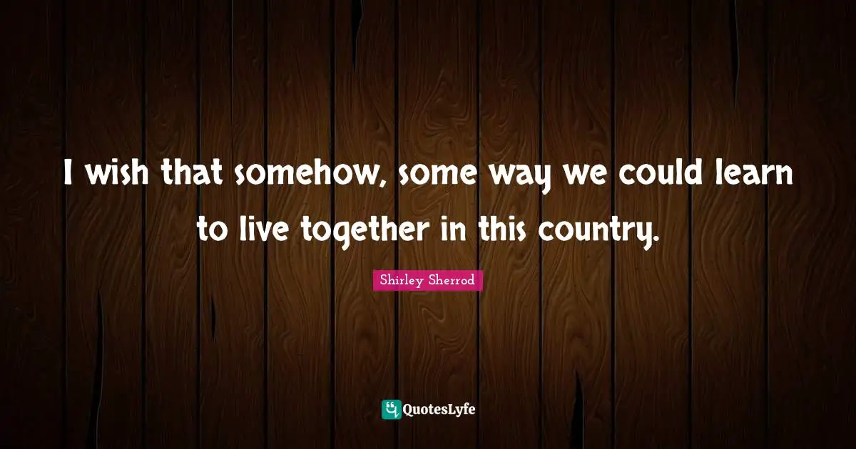 I wish that somehow, some way we could learn to live together in this country.