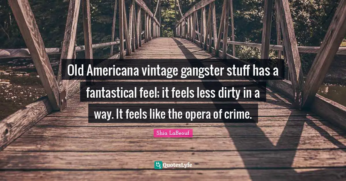 Old Americana vintage gangster stuff has a fantastical feel; it feels less dirty in a way. It feels like the opera of crime.