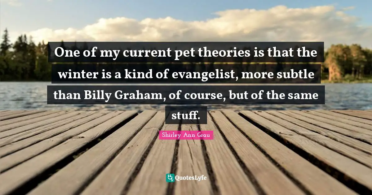 One of my current pet theories is that the winter is a kind of evangelist, more subtle than Billy Graham, of course, but of the same stuff.