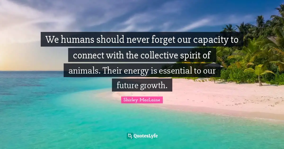 We humans should never forget our capacity to connect with the collective spirit of animals. Their energy is essential to our future growth.