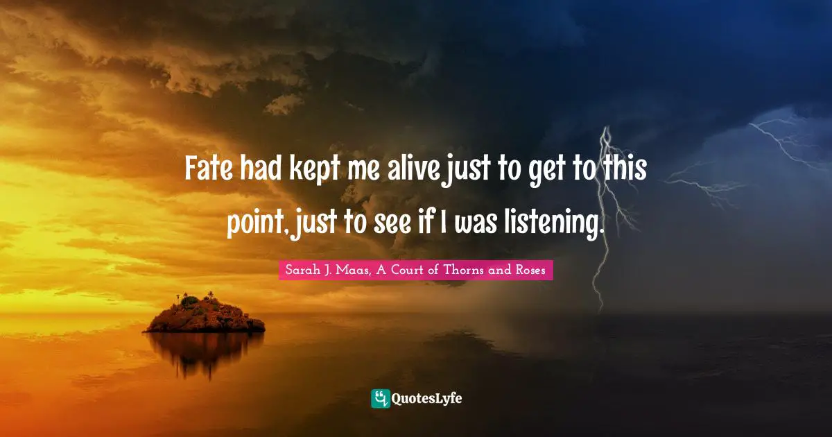 Fate had kept me alive just to get to this point, just to see if I was listening.