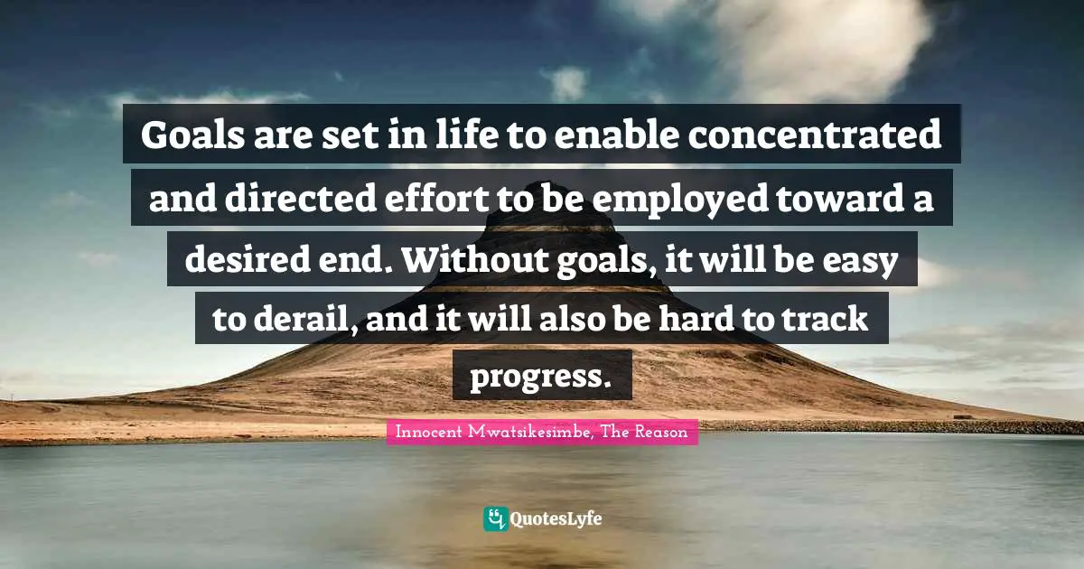 Goals are set in life to enable concentrated and directed effort to be employed toward a desired end. Without goals, it will be easy to derail, and it will also be hard to track progress.