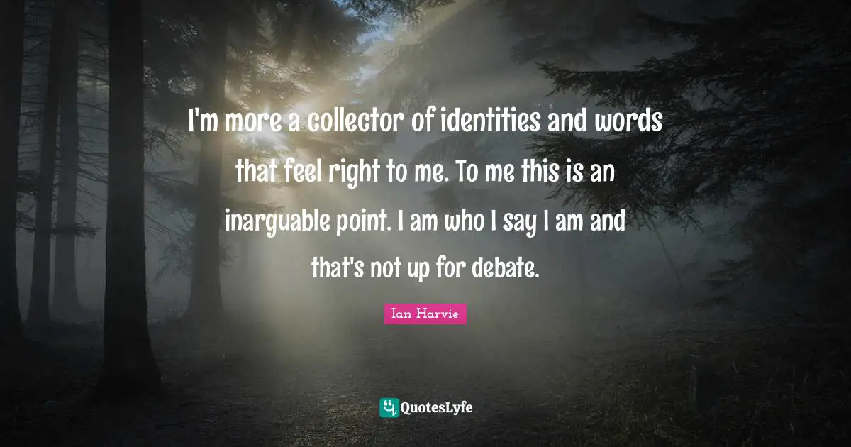 I'm more a collector of identities and words that feel right to me. To me this is an inarguable point. I am who I say I am and that's not up for debate.