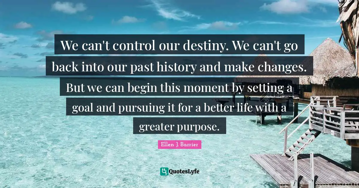 We can't control our destiny. We can't go back into our past history and make changes. But we can begin this moment by setting a goal and pursuing it for a better life with a greater purpose.