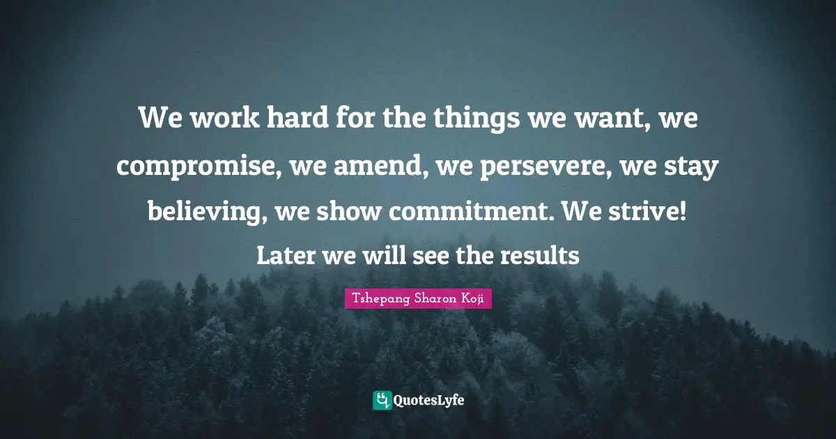We work hard for the things we want, we compromise, we amend, we persevere, we stay believing, we show commitment. We strive! Later we will see the results
