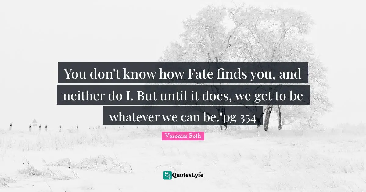 You don't know how Fate finds you, and neither do I. But until it does, we get to be whatever we can be."pg 354