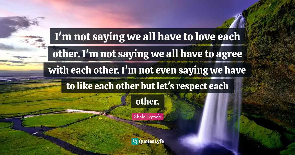 I'm not saying we all have to love each other. I'm not saying we all have to agree with each other. I'm not even saying we have to like each other but let's respect each other.