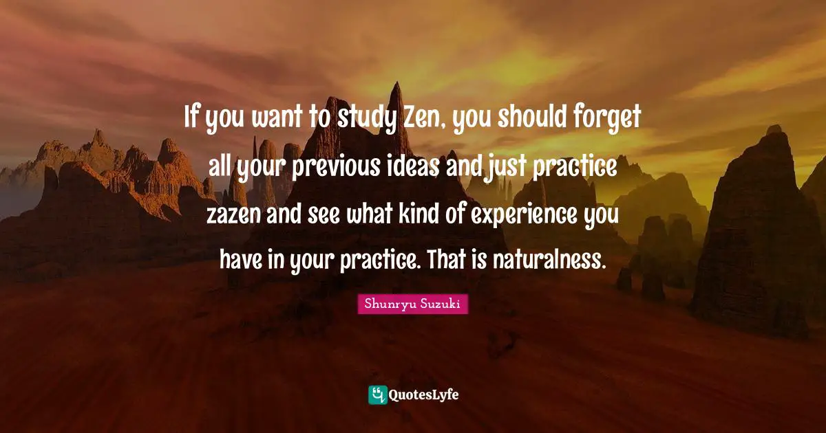 If you want to study Zen, you should forget all your previous ideas and just practice zazen and see what kind of experience you have in your practice. That is naturalness.