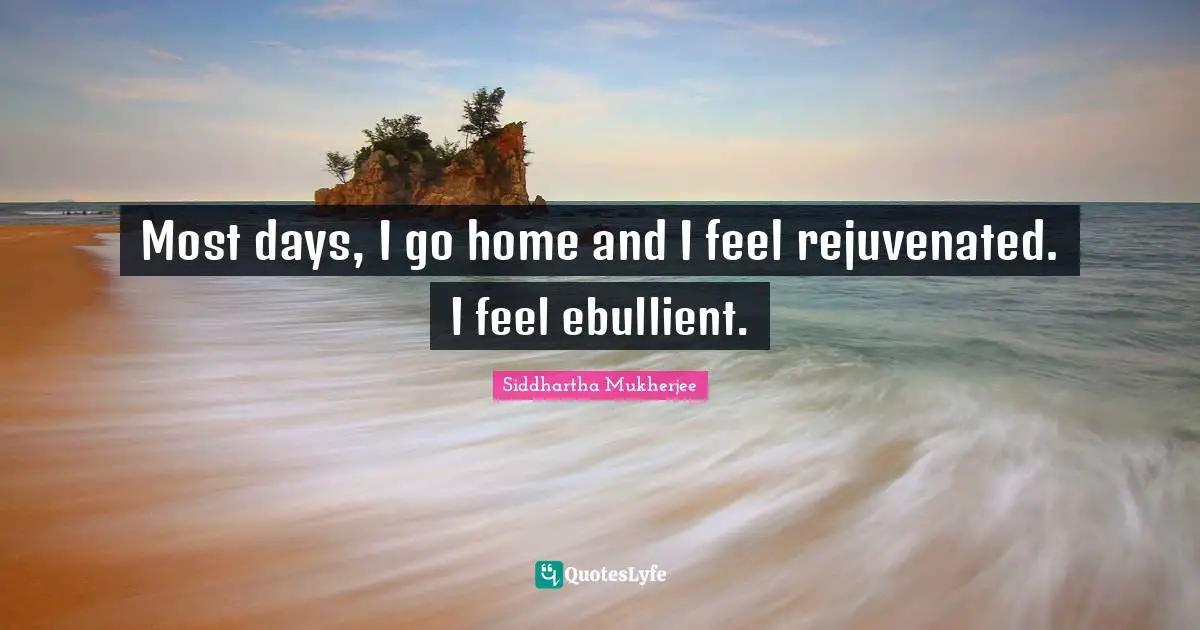 Most days, I go home and I feel rejuvenated. I feel ebullient.
