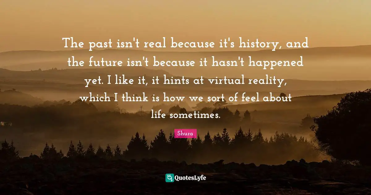 Virtual Reality Quotes: "The past isn't real because it's history, and the future isn't because it hasn't happened yet. I like it, it hints at virtual reality, which I think is how we sort of feel about life sometimes."