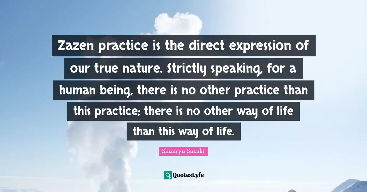 Zazen practice is the direct expression of our true nature. Strictly speaking, for a human being, there is no other practice than this practice; there is no other way of life than this way of life.