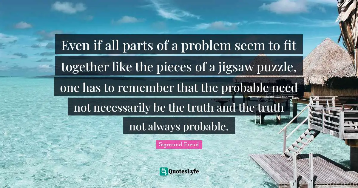 Even if all parts of a problem seem to fit together like the pieces of a jigsaw puzzle, one has to remember that the probable need not necessarily be the truth and the truth not always probable.