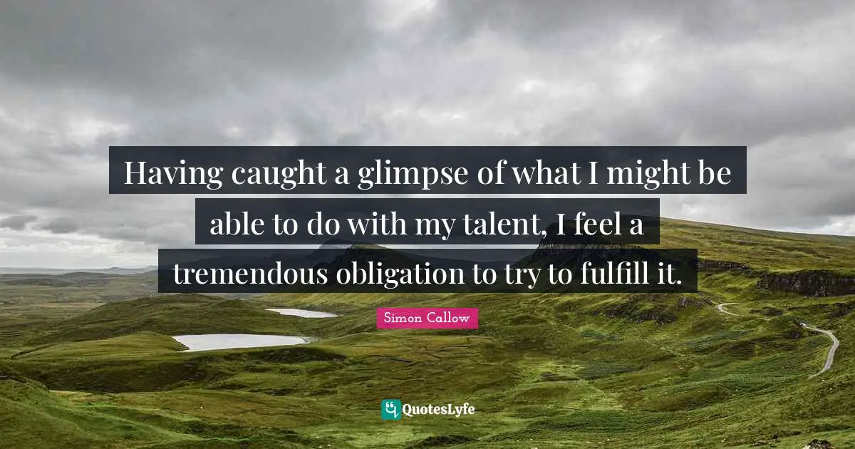 Having caught a glimpse of what I might be able to do with my talent, I feel a tremendous obligation to try to fulfill it.