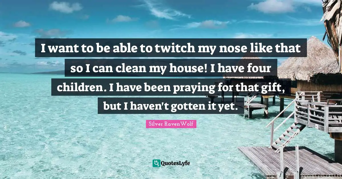 I want to be able to twitch my nose like that so I can clean my house! I have four children. I have been praying for that gift, but I haven't gotten it yet.