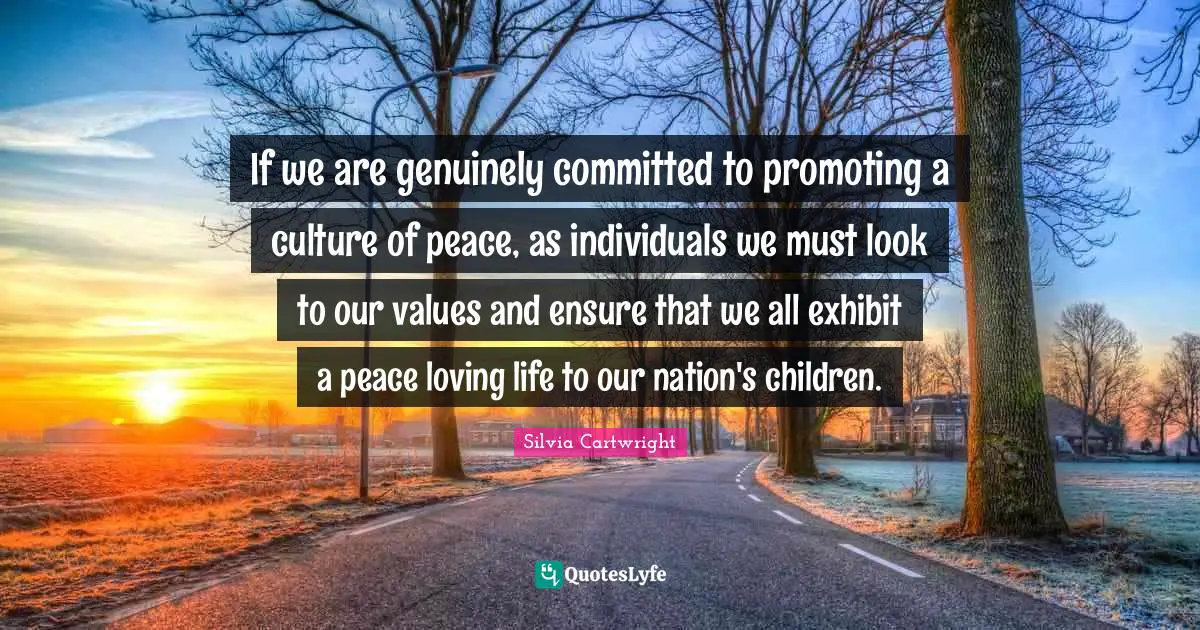 If we are genuinely committed to promoting a culture of peace, as individuals we must look to our values and ensure that we all exhibit a peace loving life to our nation's children.