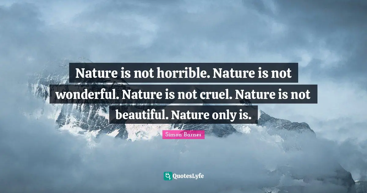 Nature is not horrible. Nature is not wonderful. Nature is not cruel. Nature is not beautiful. Nature only is.