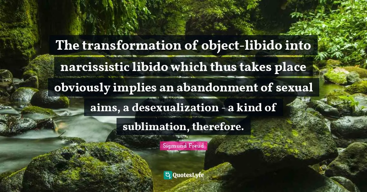 The transformation of object-libido into narcissistic libido which thus takes place obviously implies an abandonment of sexual aims, a desexualization - a kind of sublimation, therefore.