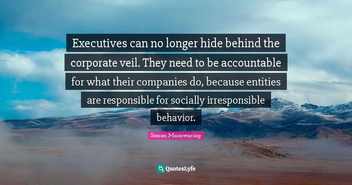 Executives can no longer hide behind the corporate veil. They need to be accountable for what their companies do, because entities are responsible for socially irresponsible behavior.