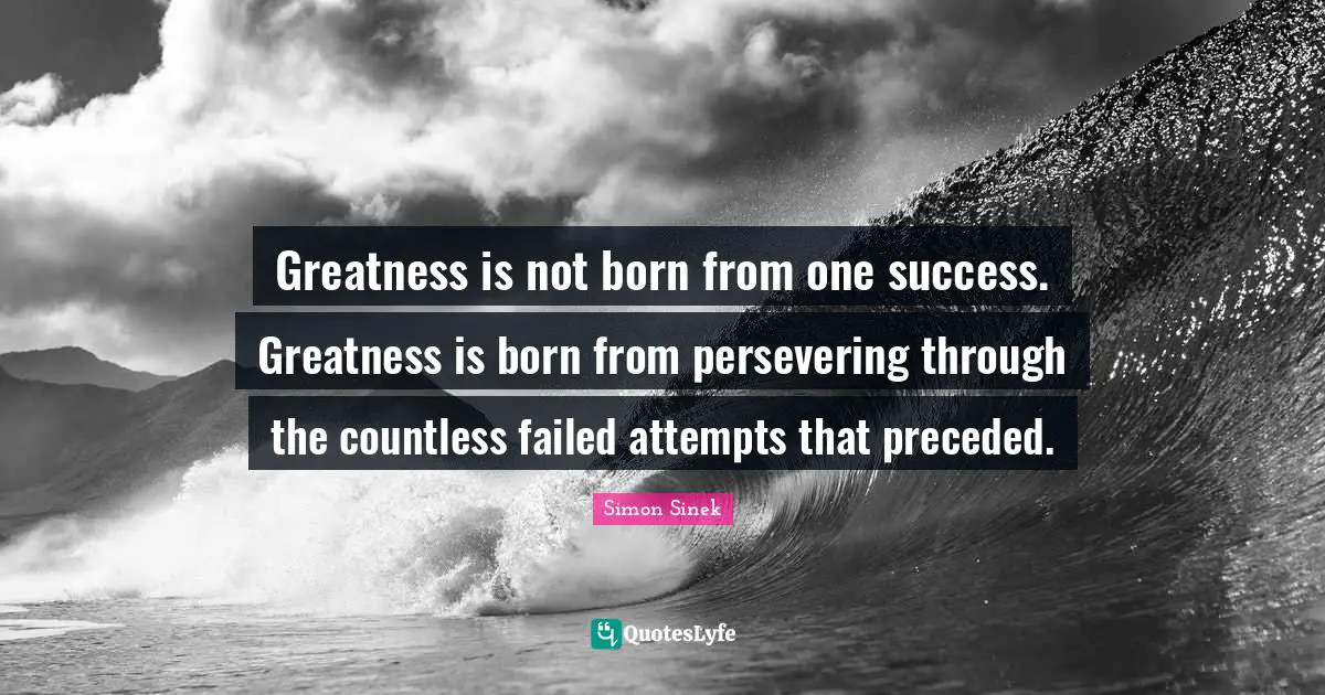 Greatness is not born from one success. Greatness is born from persevering through the countless failed attempts that preceded.