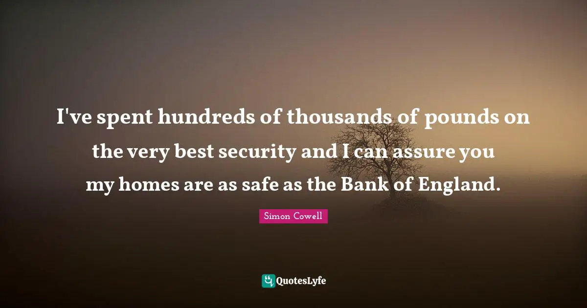 I've spent hundreds of thousands of pounds on the very best security and I can assure you my homes are as safe as the Bank of England.