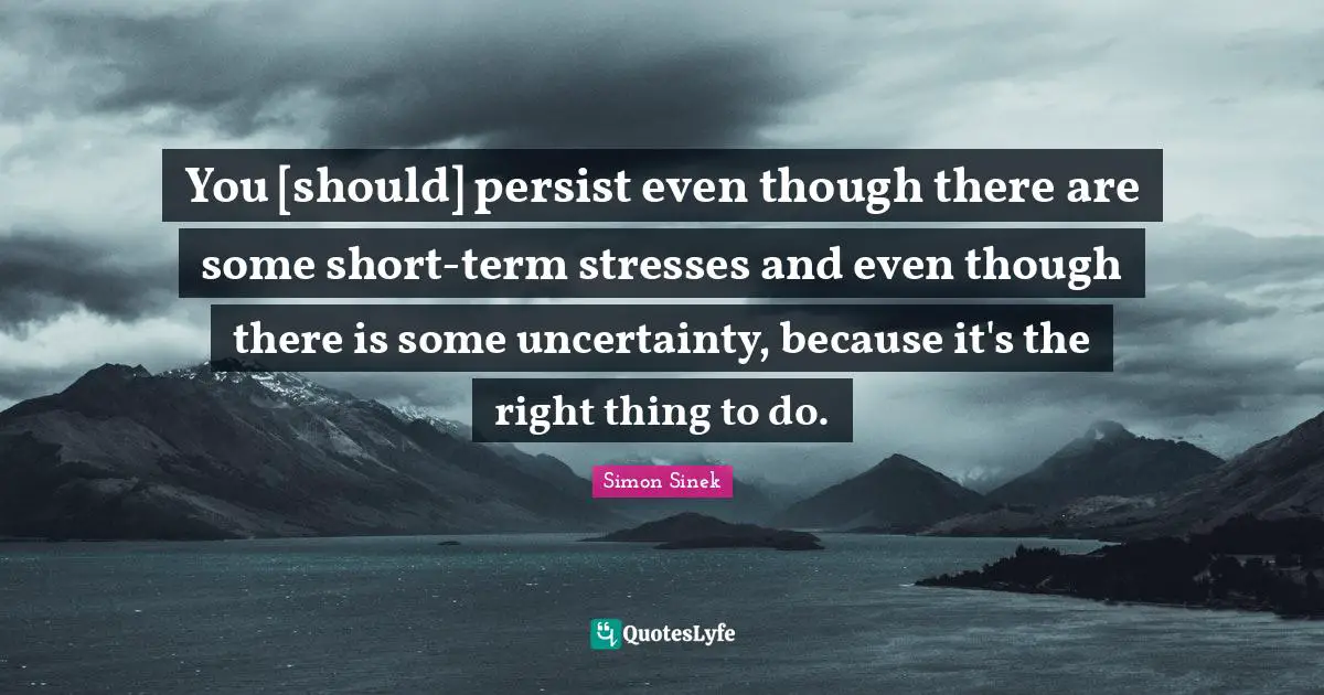 You [should] persist even though there are some short-term stresses and even though there is some uncertainty, because it's the right thing to do.