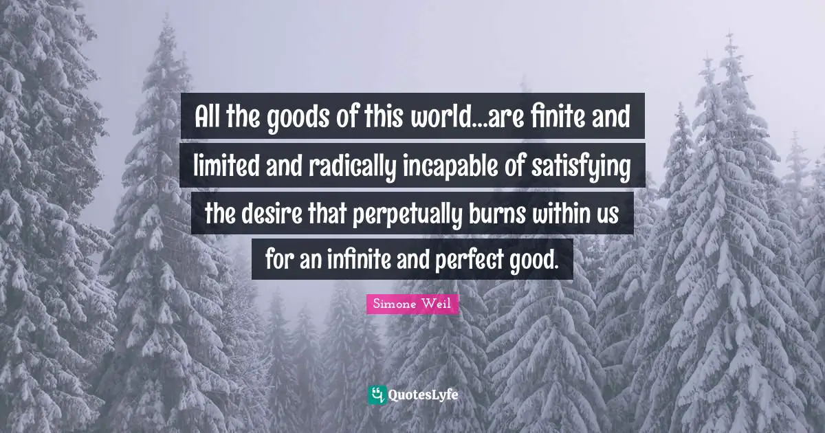 All the goods of this world...are finite and limited and radically incapable of satisfying the desire that perpetually burns within us for an infinite and perfect good.