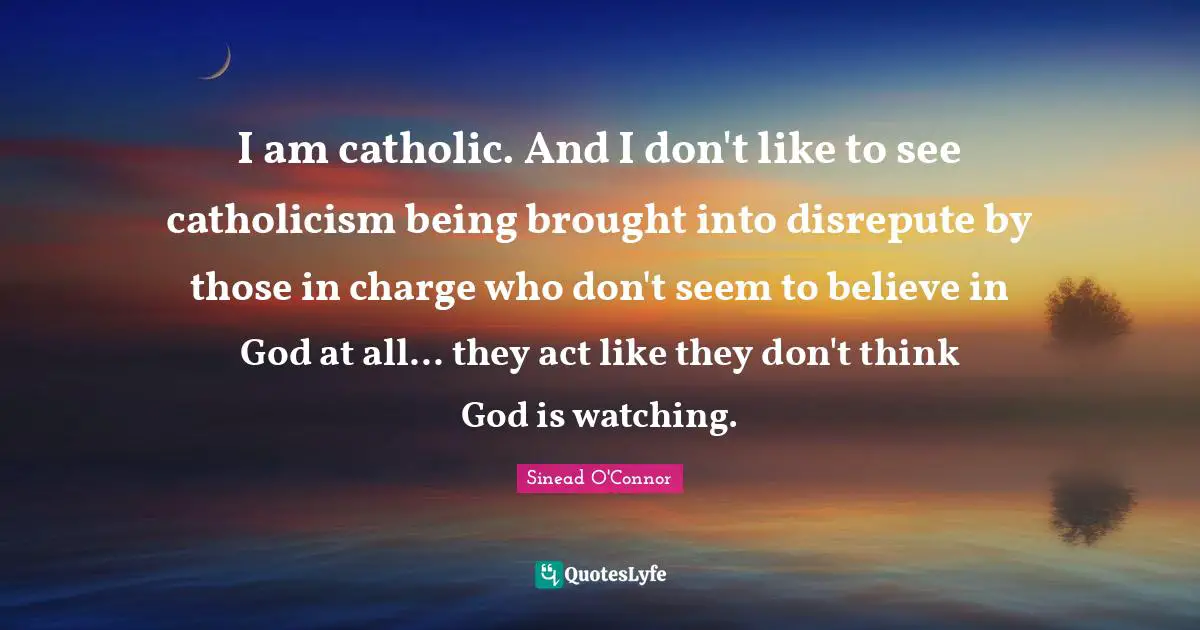I am catholic. And I don't like to see catholicism being brought into disrepute by those in charge who don't seem to believe in God at all... they act like they don't think God is watching.