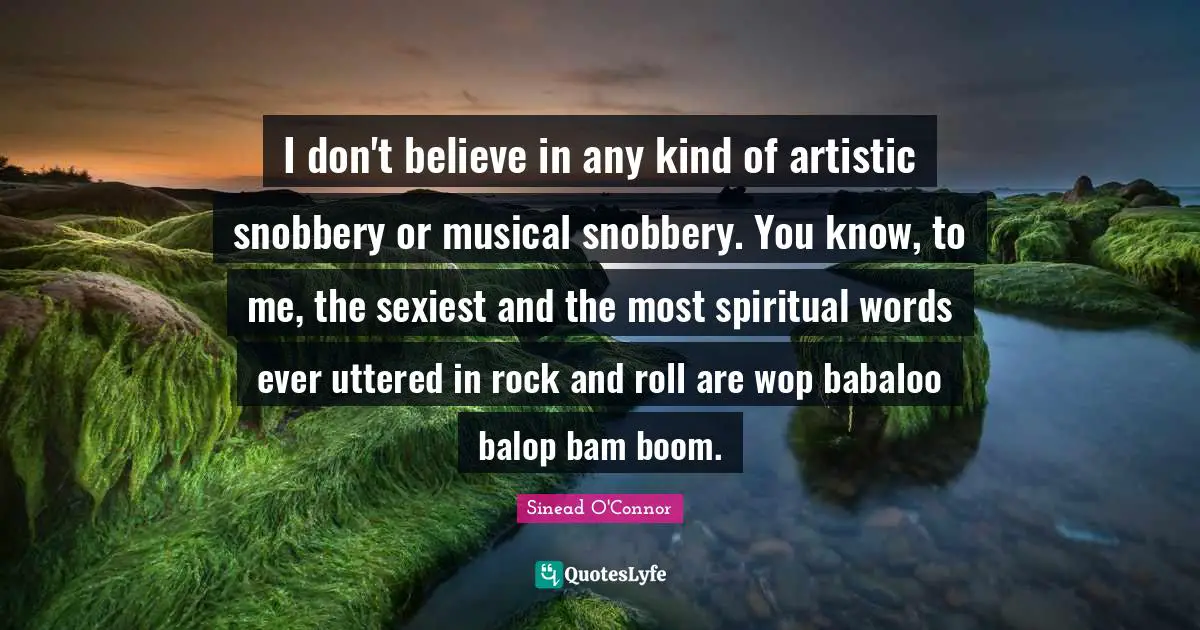 Snobbery Quotes: "I don't believe in any kind of artistic snobbery or musical snobbery. You know, to me, the sexiest and the most spiritual words ever uttered in rock and roll are wop babaloo balop bam boom."