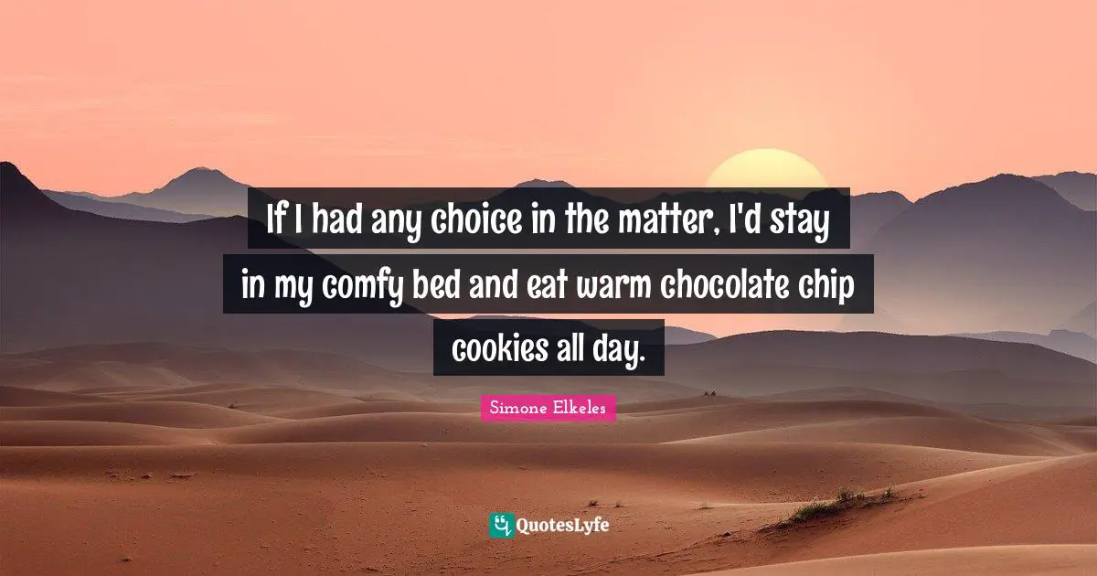 If I had any choice in the matter, I'd stay in my comfy bed and eat warm chocolate chip cookies all day.