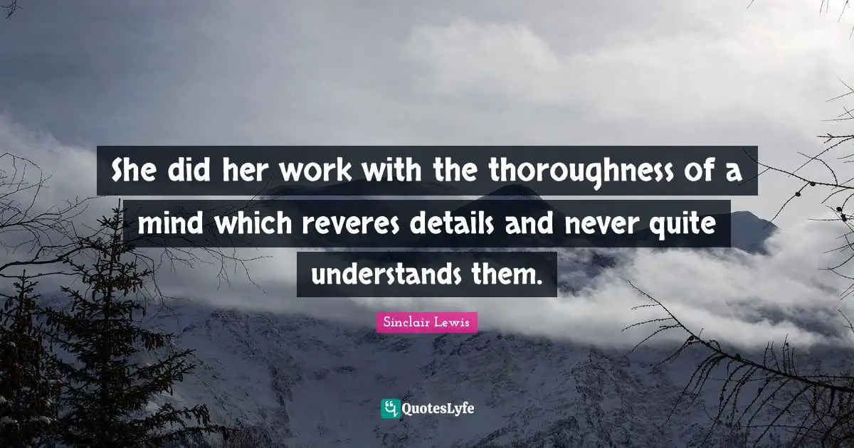 She did her work with the thoroughness of a mind which reveres details and never quite understands them.