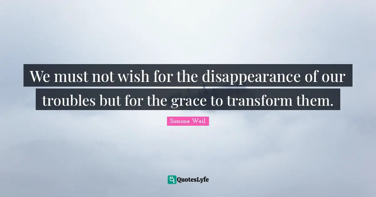 We must not wish for the disappearance of our troubles but for the grace to transform them.