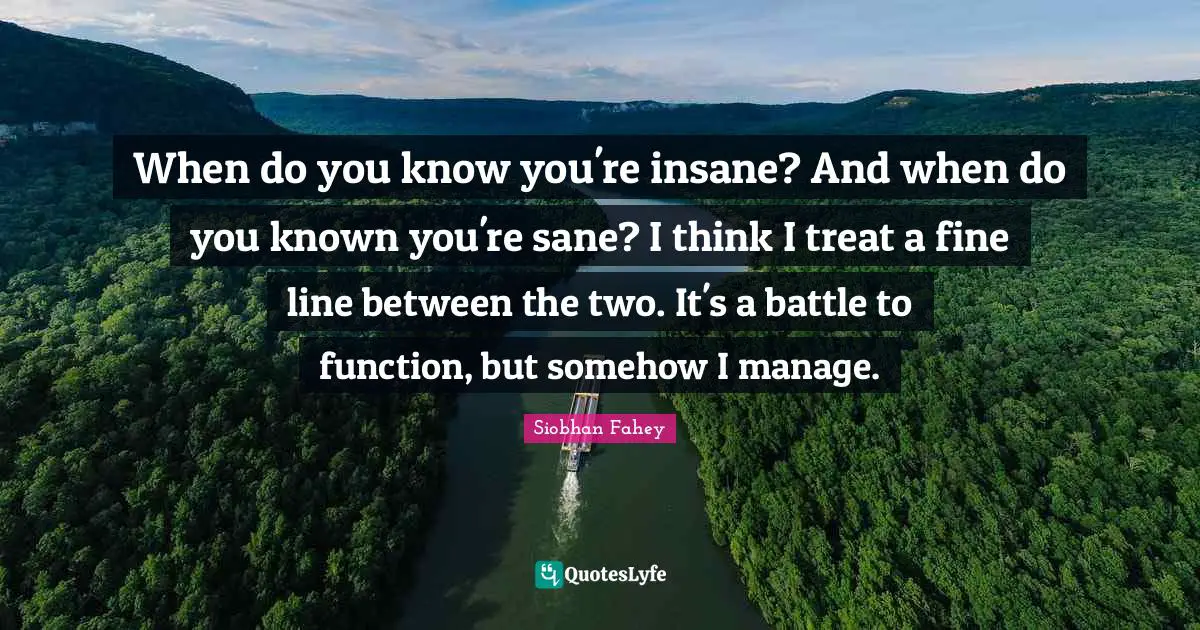 When do you know you're insane? And when do you known you're sane? I think I treat a fine line between the two. It's a battle to function, but somehow I manage.
