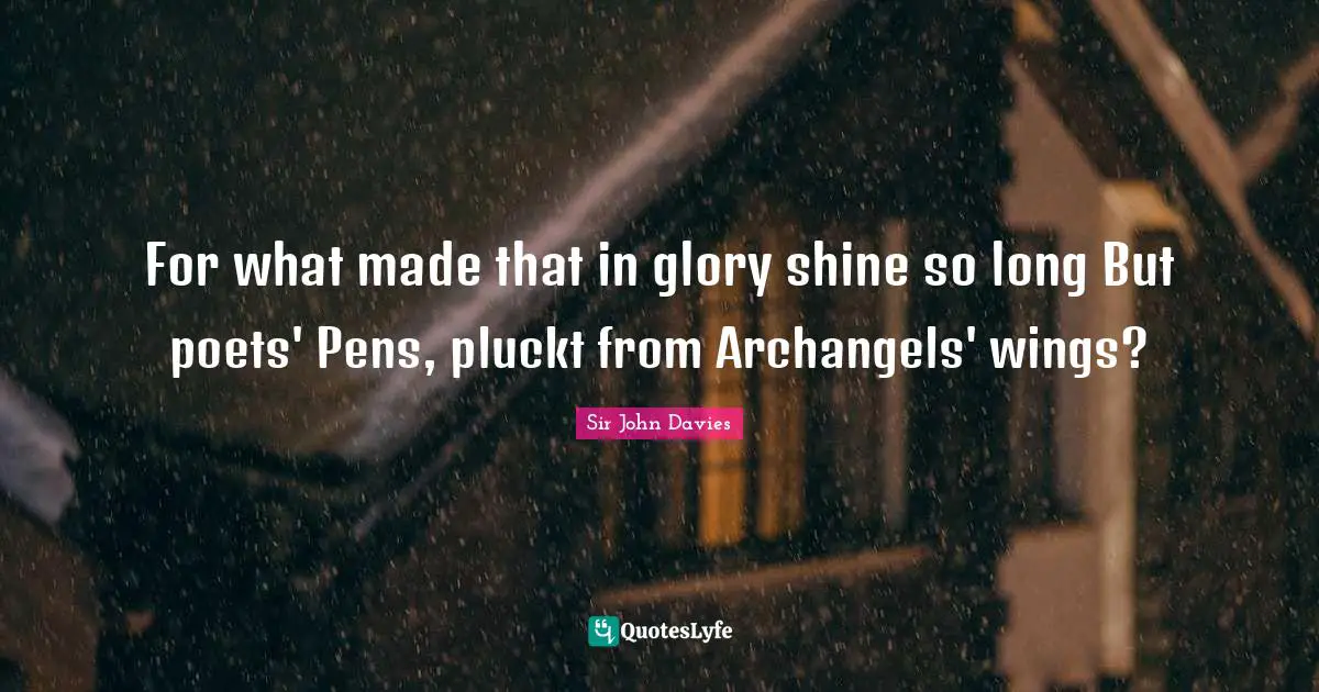 For what made that in glory shine so long But poets' Pens, pluckt from Archangels' wings?