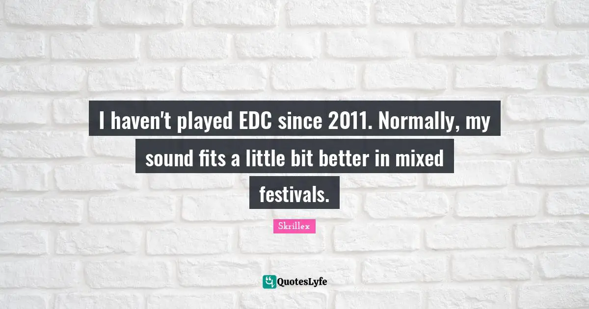 I haven't played EDC since 2011. Normally, my sound fits a little bit better in mixed festivals.