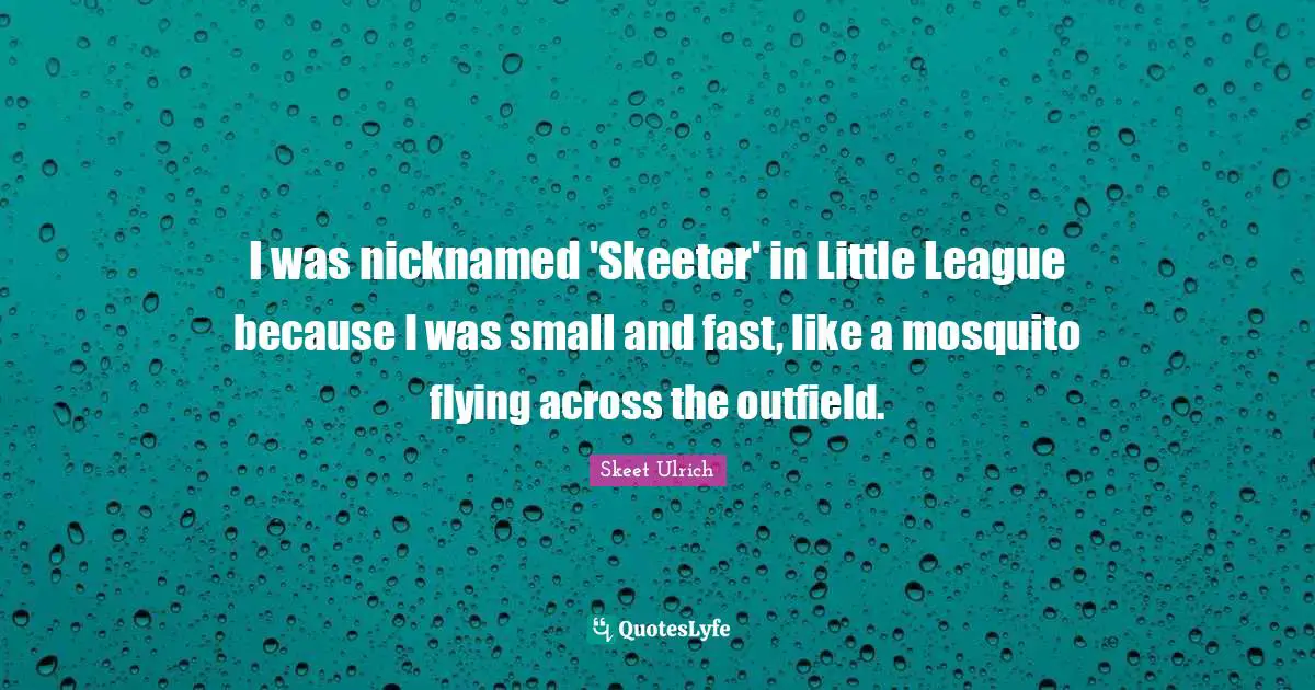 Mosquitoes Quotes: "I was nicknamed 'Skeeter' in Little League because I was small and fast, like a mosquito flying across the outfield."