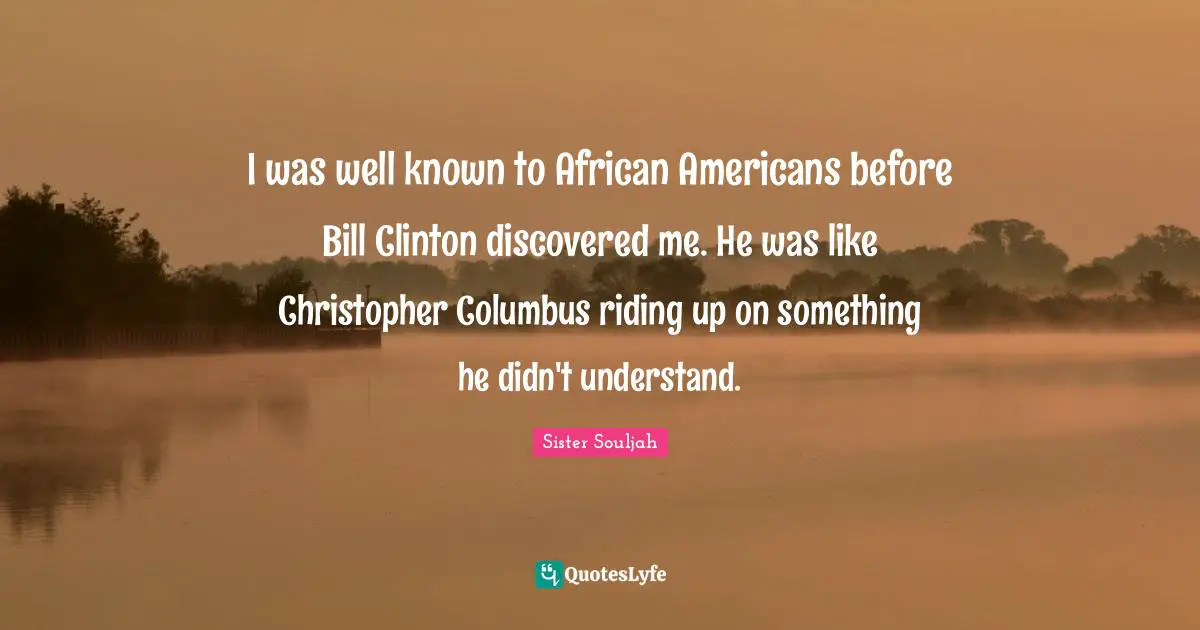 I was well known to African Americans before Bill Clinton discovered me. He was like Christopher Columbus riding up on something he didn't understand.
