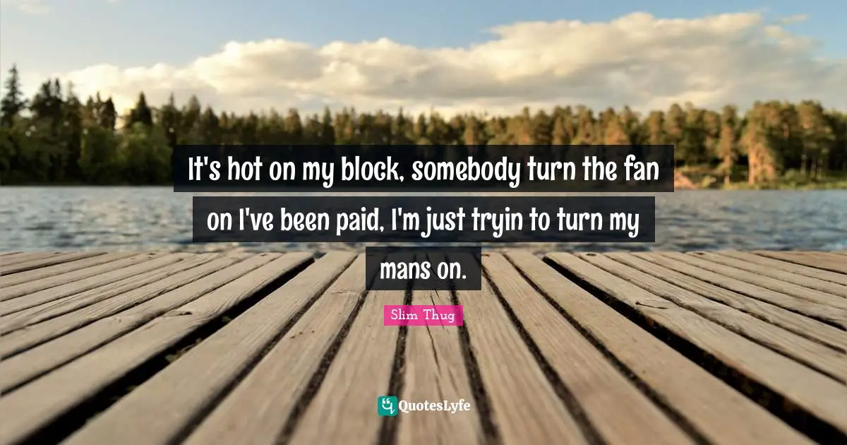 It's hot on my block, somebody turn the fan on I've been paid, I'm just tryin to turn my mans on.