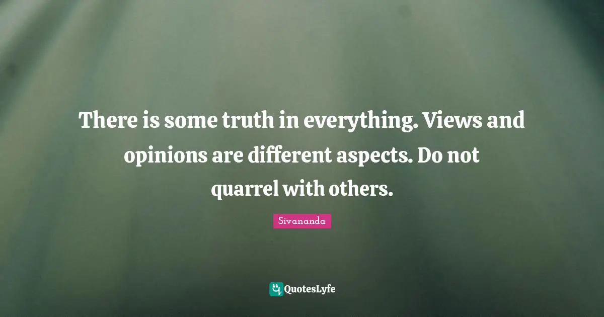There is some truth in everything. Views and opinions are different aspects. Do not quarrel with others.
