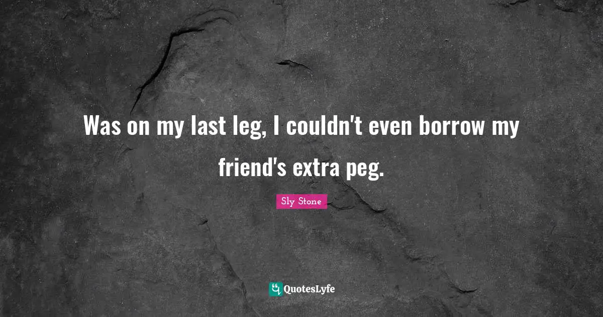 Sly Stone Quotes: "Was on my last leg, I couldn't even borrow my friend's extra peg."