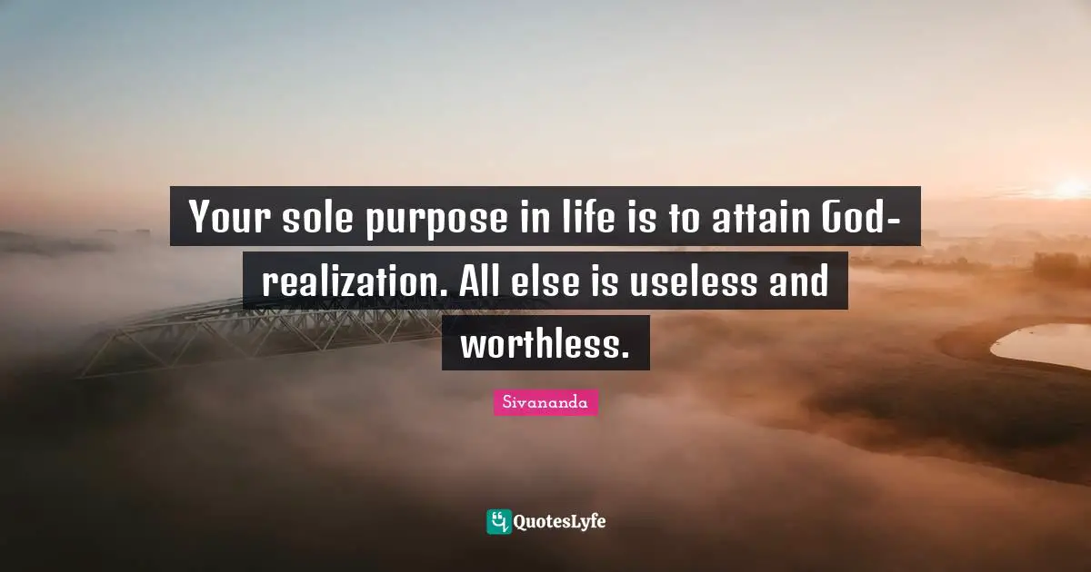 Your sole purpose in life is to attain God-realization. All else is useless and worthless.
