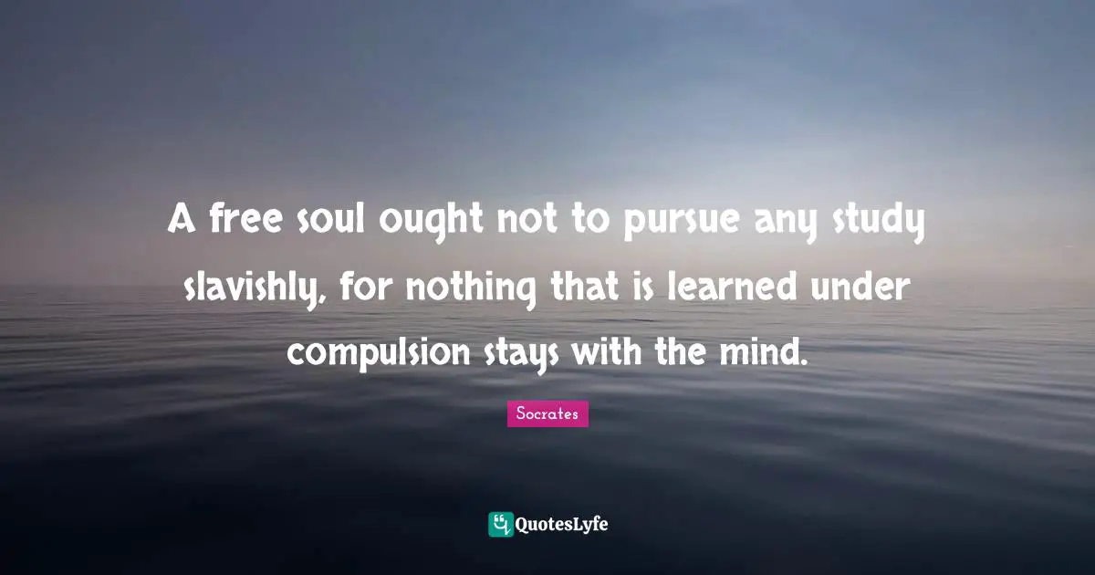 A free soul ought not to pursue any study slavishly, for nothing that is learned under compulsion stays with the mind.