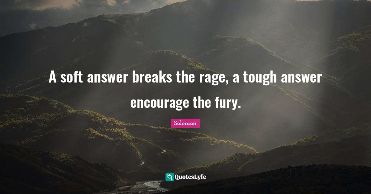 A soft answer breaks the rage, a tough answer encourage the fury.... Quote by Solomon QuotesLyfe