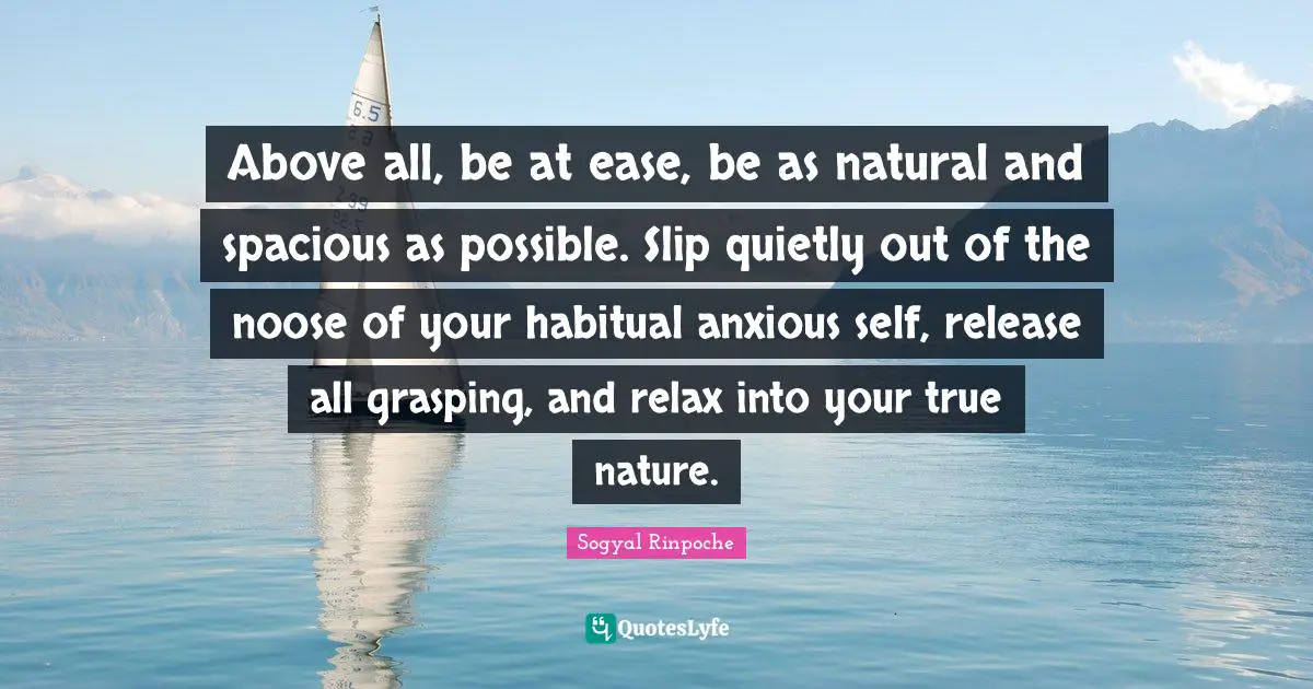 True Nature Quotes: "Above all, be at ease, be as natural and spacious as possible. Slip quietly out of the noose of your habitual anxious self, release all grasping, and relax into your true nature."