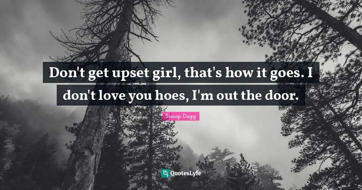 Snoop Dogg Quotes: Don't get upset girl, that's how it goes. I don't love you hoes, I'm out the door.