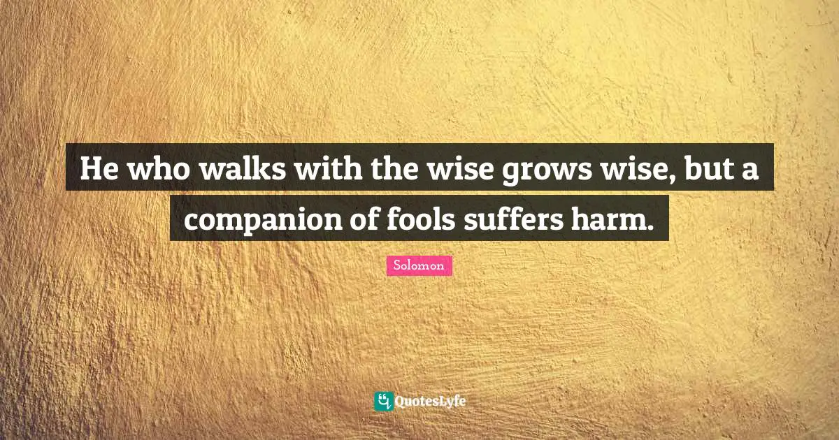 He who walks with the wise grows wise, but a companion of fools suffers harm.
