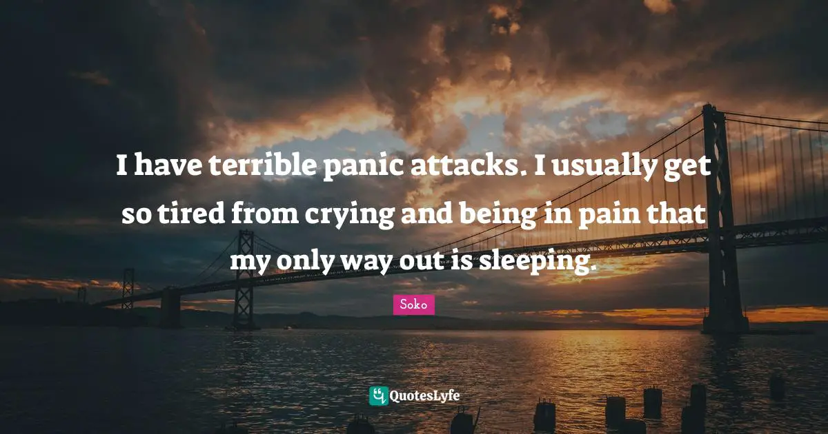 I have terrible panic attacks. I usually get so tired from crying and being in pain that my only way out is sleeping.