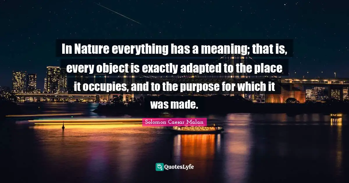 In Nature everything has a meaning; that is, every object is exactly adapted to the place it occupies, and to the purpose for which it was made.