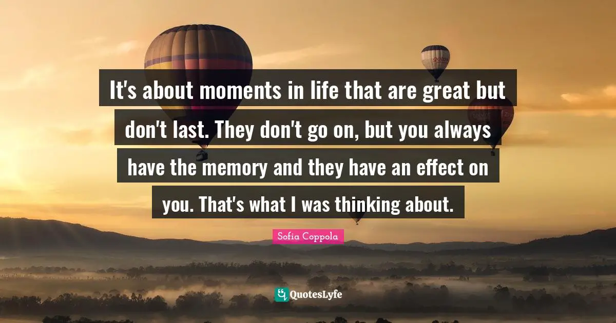 It's about moments in life that are great but don't last. They don't go on, but you always have the memory and they have an effect on you. That's what I was thinking about.