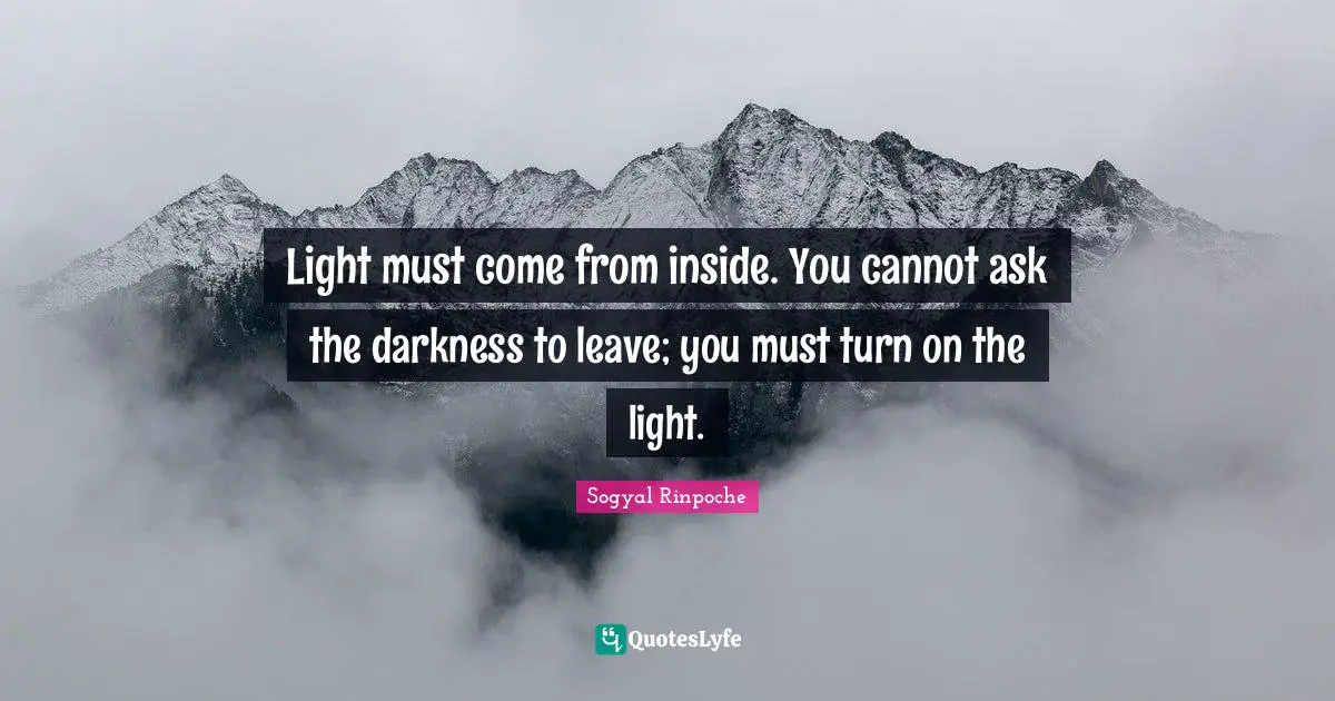 Buddhist Quotes: "Light must come from inside. You cannot ask the darkness to leave; you must turn on the light."