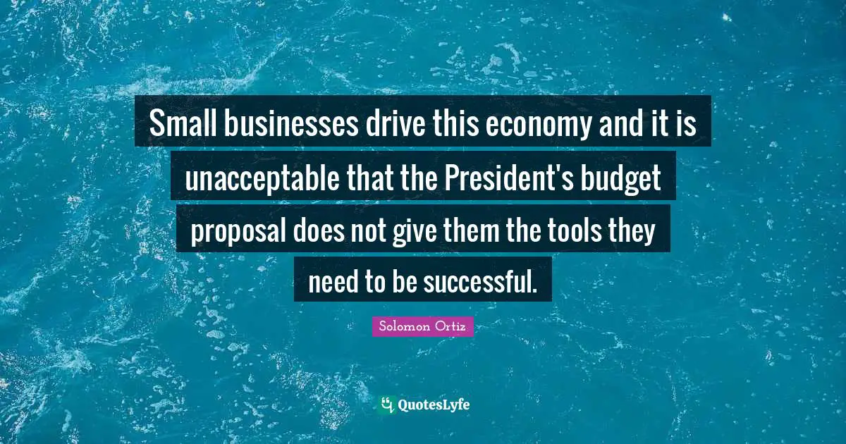 Small businesses drive this economy and it is unacceptable that the President's budget proposal does not give them the tools they need to be successful.